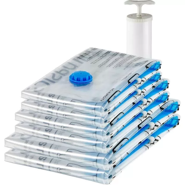 Amazon Basics Vacuum Compression Storage Bags with Hand Pump Multiple Pack of 12 3 Jumbo 3 Large 3 Medium 3 Small ClearMultiple 6Pack