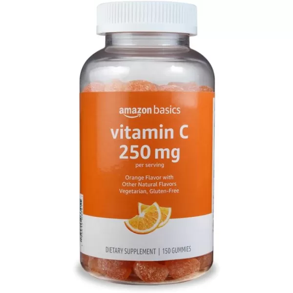 Amazon Basics Vitamin C 250 mg Gummies Orange 300 Count 2 Packs of 150 2 per Serving Previously Solimo150 Count Pack of 1