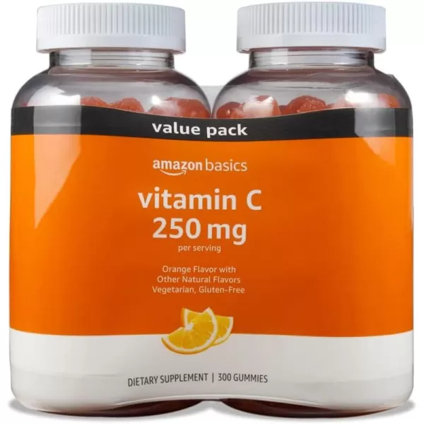 Amazon Basics Vitamin C 250 mg Gummies Orange 300 Count 2 Packs of 150 2 per Serving Previously Solimo150 Count Pack of 2