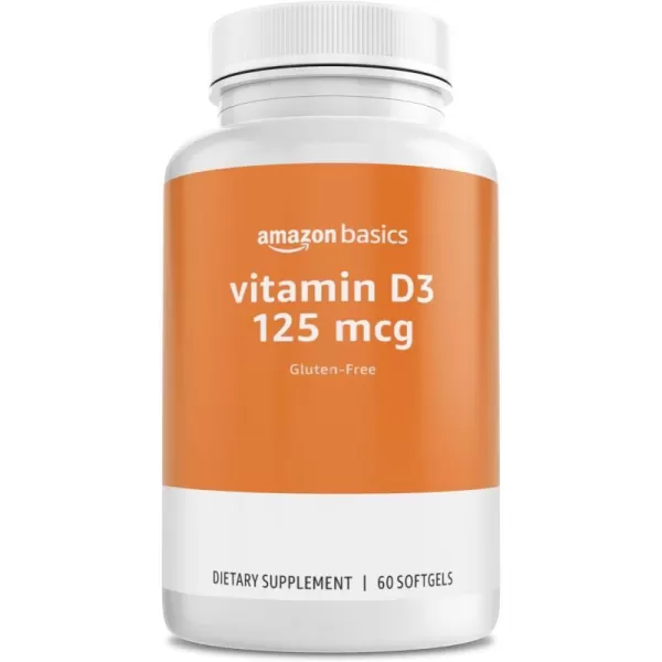 Amazon Basics Vitamin D3 125 mcg 60 Softgels 1 per serving Gluten FreeAmazon Basics Vitamin D3 125 mcg 60 Softgels 1 per serving Gluten Free