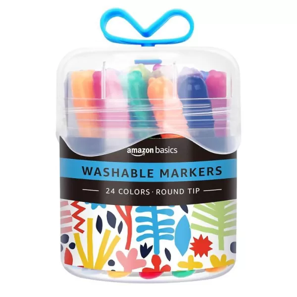 Amazon Basics Washable Round Tip Assorted School Marker Pens Pack of 24 ColorsRound Tip