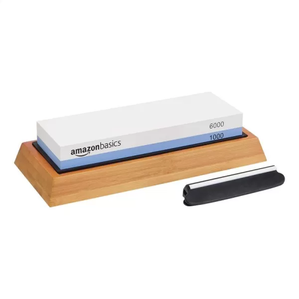 Amazon Basics Whetstone Knife Sharpening Wet Stone Dual Sided 10006000 Grit with NonSlip 1 Pc Bamboo Base Black amp GreyGrit 10006000 1 Pc