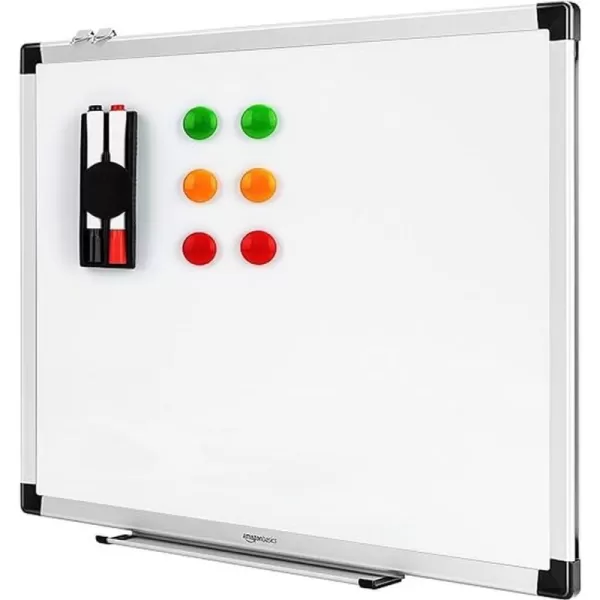 Amazon Basics Whiteboard Drywipe Magnetic with Pen Tray and Aluminium Trim 90 cm x 60 cm WxH60 cm x 45 cm