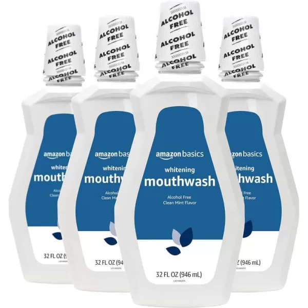 Amazon Basics Whitening Mouthwash Alcohol Free Clean Mint 32 Fluid Ounces 4Pack Previously Solimo3200 Fl Oz Pack of 4