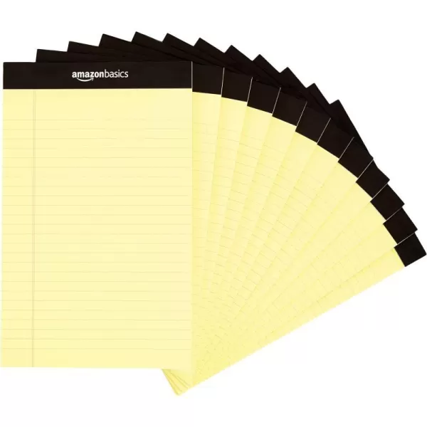 Amazon Basics Wide Ruled Lined Writing Note Pad 85 inch x 1175 inch White 12 Count  12 Pack of 50 Canary 5Inch by 8Inch