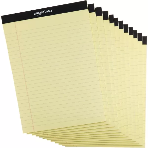 Amazon Basics Wide Ruled Lined Writing Note Pad 85 inch x 1175 inch White 12 Count  12 Pack of 50 Canary 85Inch by 1175Inch