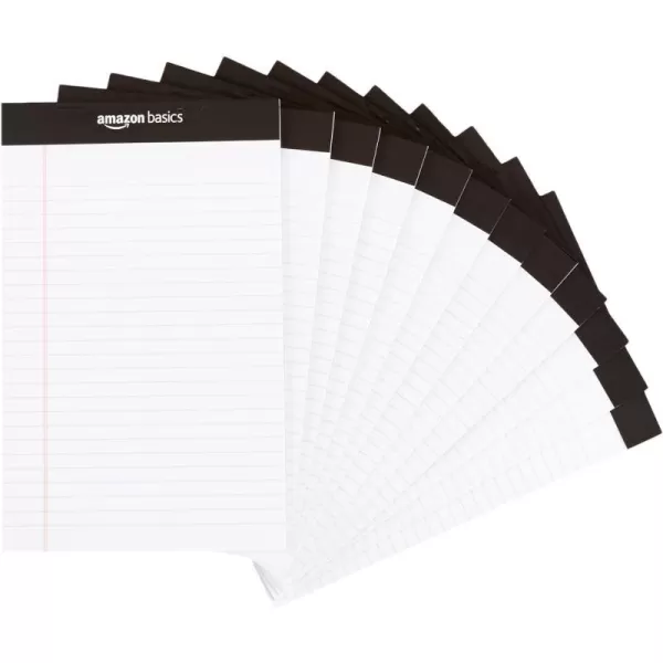 Amazon Basics Wide Ruled Lined Writing Note Pad 85 inch x 1175 inch White 12 Count  12 Pack of 50 White 5Inch by 8Inch