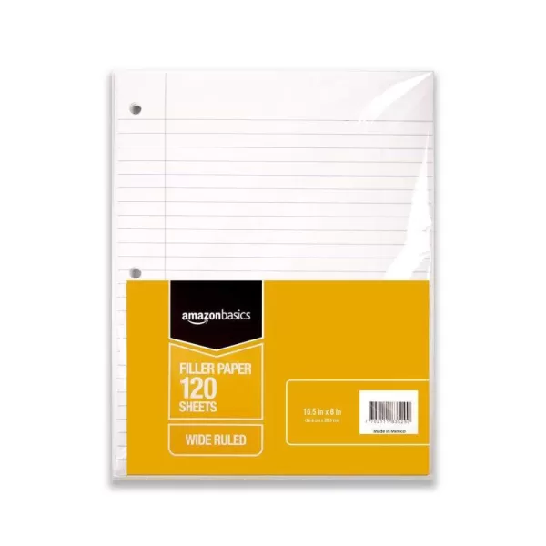 Amazon Basics Wide Ruled Loose Leaf Filler Paper 120 Sheets 105 x 8 Inch 6Pack120Sheet Filler Paper 6Pack