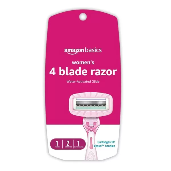 Amazon Basics Womens 4 Blade Razor for Women Fits AmazonBasics amp Venus Handles Moisturizing Surround 4 Count Includes 1 Handle 2 Cartridges amp 1 Shower Hanger Pink1 Count Pack of 1 Handle  2 Refills