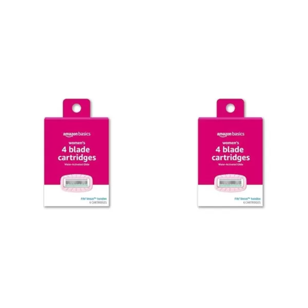 Amazon Basics Womens 4 Blade Razor for Women Fits AmazonBasics amp Venus Handles Moisturizing Surround 4 Count Includes 1 Handle 2 Cartridges amp 1 Shower Hanger Pink6 Count Pack of 2 6 Refills