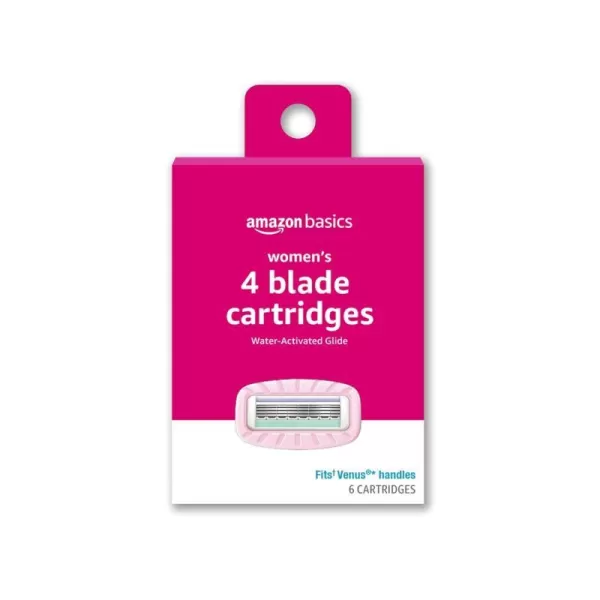 Amazon Basics Womens 4 Blade Razor for Women Fits AmazonBasics amp Venus Handles Moisturizing Surround 4 Count Includes 1 Handle 2 Cartridges amp 1 Shower Hanger Pink6 Count Pack of 1 6 Refills