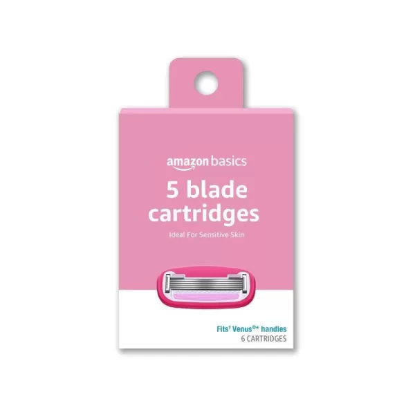 Amazon Basics Womens 5 Blade FITS Razor Refills Fits Amazon Basics FITS Handles and Venus Handles 6 Cartridges6 Refills