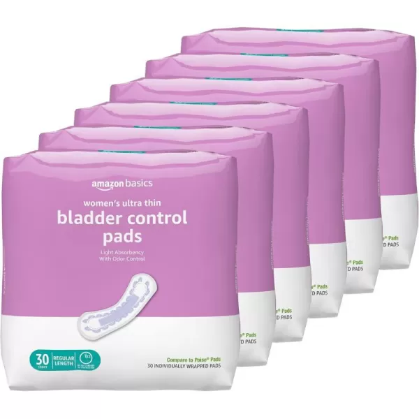 Amazon Basics Womens Incontinence Pads Bladder Control ampamp Postpartum Light Absorbency Unscented 180 Count  6 Packs of 30180 Count