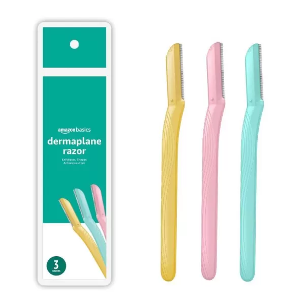 Amazon Basics Womens Multipurpose Exfoliating Dermaplaning Tool Eyebrow amp Facial Razor Includes Blade Cover Multicolor 9 Count3 Count Pack of 1