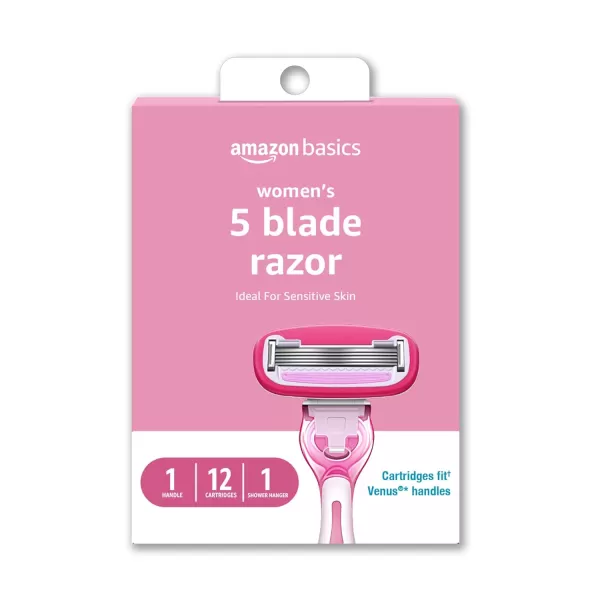 Amazon Basics 5 Blade FITS Razor for Women Fits Amazon Basics and Venus Handles Includes 1 FITS System Handle 2 Cartridges ampamp 1 Shower Hanger PinkPink