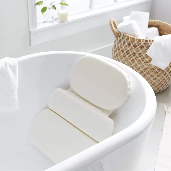 Amazon Basics Bath Tub Neck Pillow with Suction Cups Waterproof 3Panel Offwhite3Panel