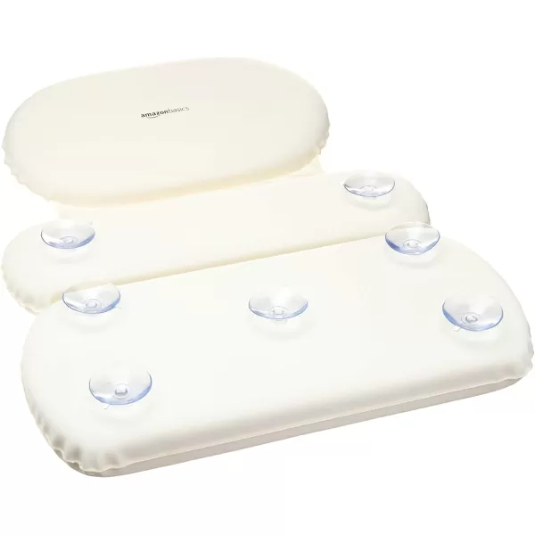 Amazon Basics Bath Tub Neck Pillow with Suction Cups Waterproof 3Panel Offwhite3Panel
