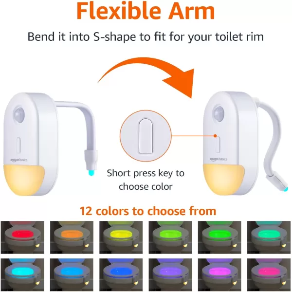 Amazon Basics Color Changing LED Toilet Bowl Motion Sensor Light Battery Operated 2 Pack WhiteNight Light