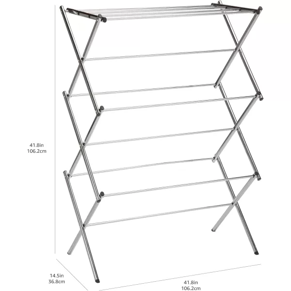Amazon Basics Foldable Portable Laundry Drying Rack for Indoor Air Drying Clothing 294 x 148 x 419 inches LxWxH Chrome SilverChrome