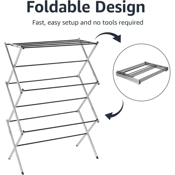 Amazon Basics Foldable Portable Laundry Drying Rack for Indoor Air Drying Clothing 294 x 148 x 419 inches LxWxH Chrome SilverChrome