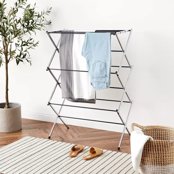Amazon Basics Foldable Portable Laundry Drying Rack for Indoor Air Drying Clothing 294 x 148 x 419 inches LxWxH Chrome SilverChrome