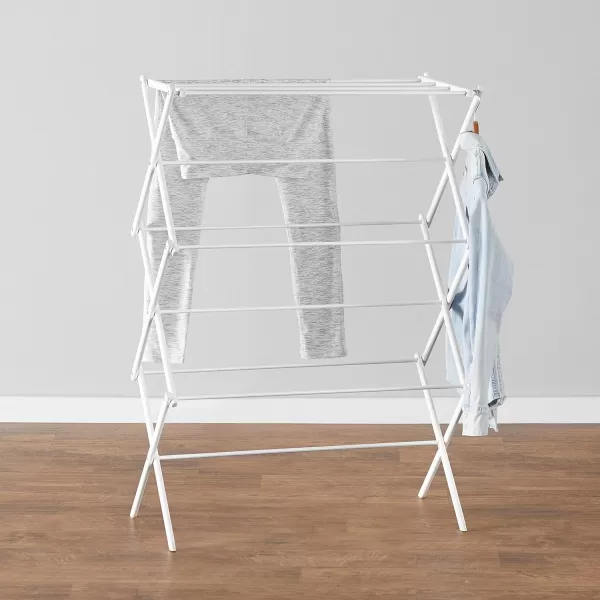 Amazon Basics Foldable Portable Laundry Drying Rack for Indoor Air Drying Clothing 294 x 148 x 419 inches LxWxH Chrome SilverWhite