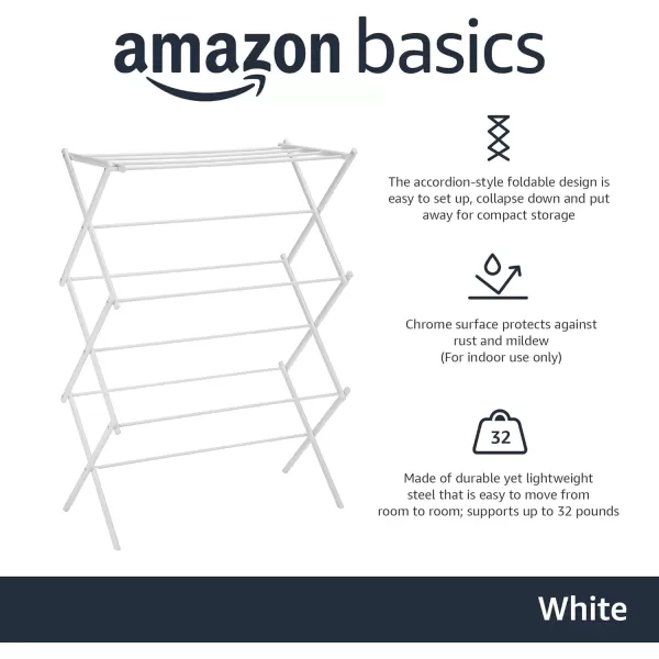 Amazon Basics Foldable Portable Laundry Drying Rack for Indoor Air Drying Clothing 294 x 148 x 419 inches LxWxH Chrome SilverWhite