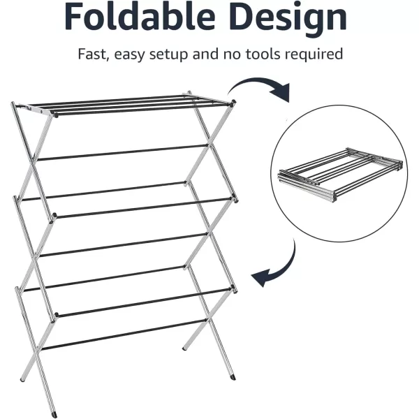 Amazon Basics Foldable Portable Laundry Drying Rack for Indoor Air Drying Clothing 294 x 148 x 419 inches LxWxH Chrome SilverWhite