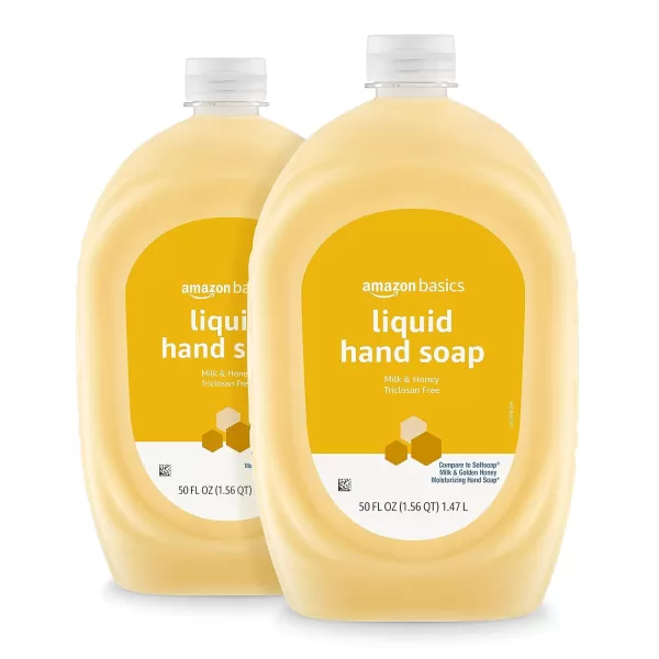 Amazon Basics Liquid Hand Soap Refill Milk and Honey Scent TriclosanFree 50 Fluid Ounces 2Pack Previously SolimoMilk  Honey