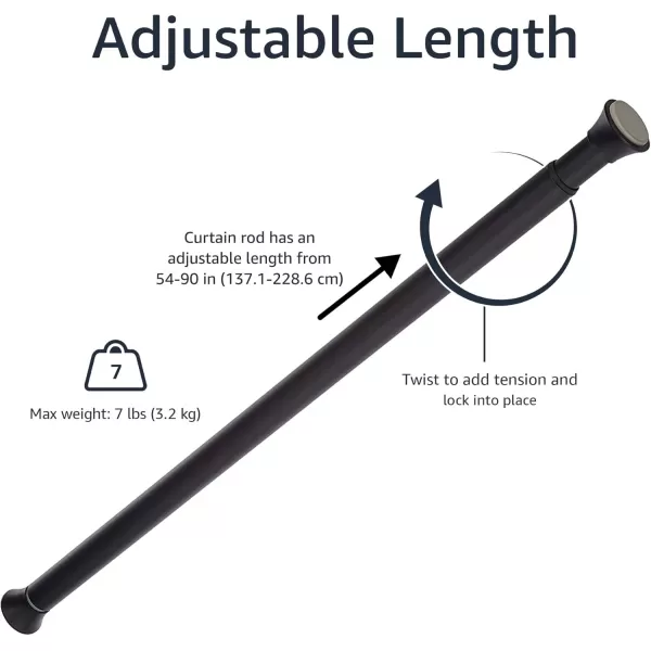 Amazon Basics Tension Curtain Rod Adjustable 5490quot Width  White Classic FinialBlack