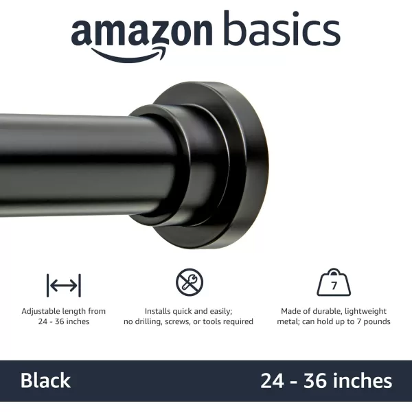 Amazon Basics Tension Curtain Rod Adjustable 5490quot Width  White Classic FinialBlack
