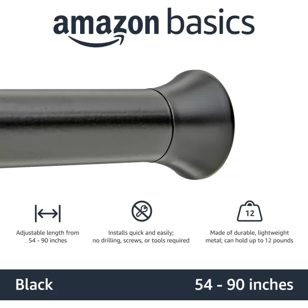 Amazon Basics Tension Curtain Rod Adjustable 5490quot Width  White Classic FinialBlack