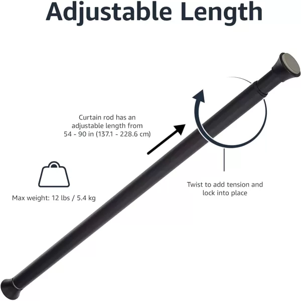Amazon Basics Tension Curtain Rod Adjustable 5490quot Width  White Classic FinialBlack