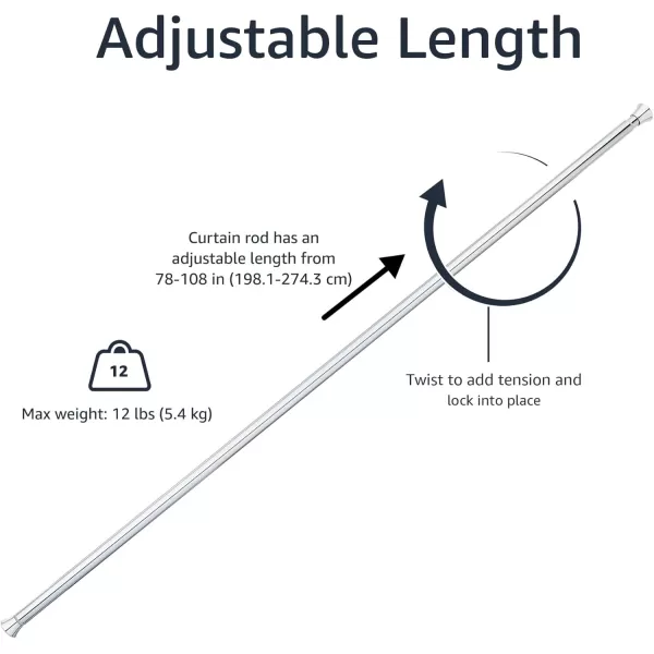 Amazon Basics Tension Curtain Rod Adjustable 5490quot Width  White Classic FinialChrome