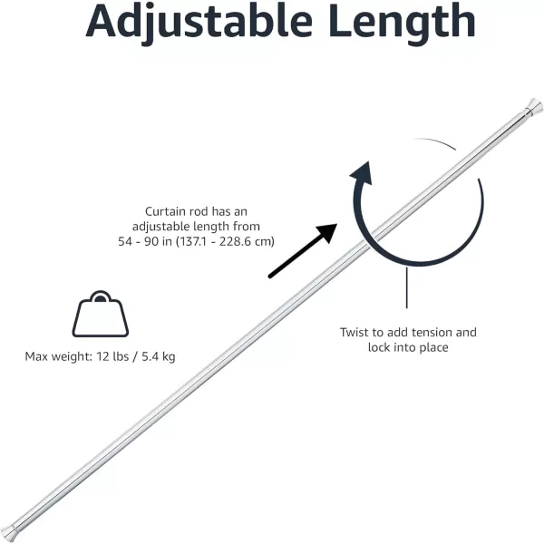 Amazon Basics Tension Curtain Rod Adjustable 5490quot Width  White Classic FinialChrome