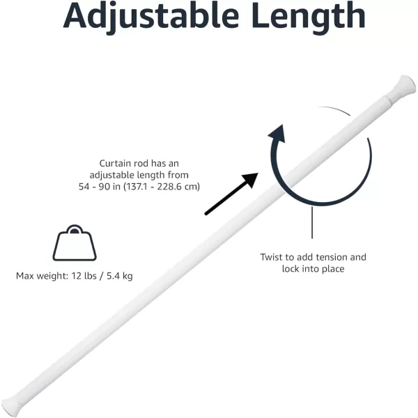 Amazon Basics Tension Curtain Rod Adjustable 5490quot Width  White Classic FinialWhite