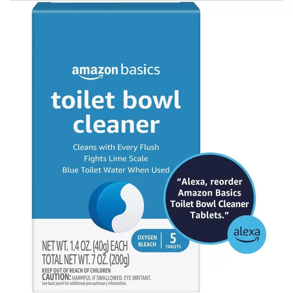 Amazon Basics Toilet Bowl Cleaner Blue Tablets with Oxygen Bleach Unscented 5 Count Pack of 15 Count Pack of 2