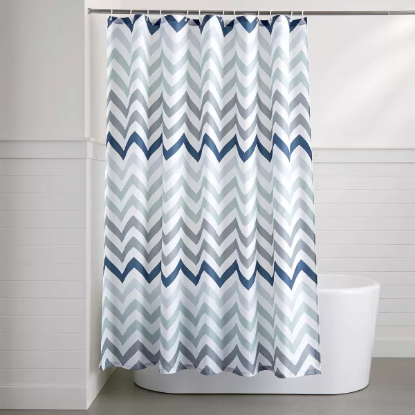 Amazon Basics Water Resistant Fabric Bathroom Shower Curtain with Grommets and Hooks Machine Washable 72 x 72 Large Light Brown BeigeBlue Ombre Chevron