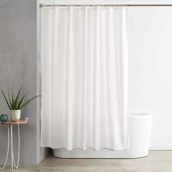 Amazon Basics Water Resistant Fabric Bathroom Shower Curtain with Grommets and Hooks Machine Washable 72 x 72 Large Light Brown BeigeWhite