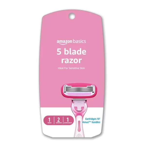 Amazon Basics 5 Blade FITS Razor for Women Fits Amazon Basics and Venus Handles Includes 1 FITS System Handle 2 Cartridges ampamp 1 Shower Hanger PinkPink