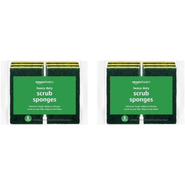 Amazon Basics Heavy Duty Sponges 6 Count YellowGreen12Pack