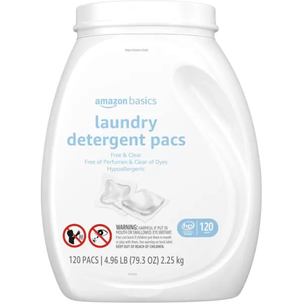 Amazon Basics Laundry Detergent Pacs Hypoallergenic Free ampamp Clear 120 Count Previously SolimoFree  Clear