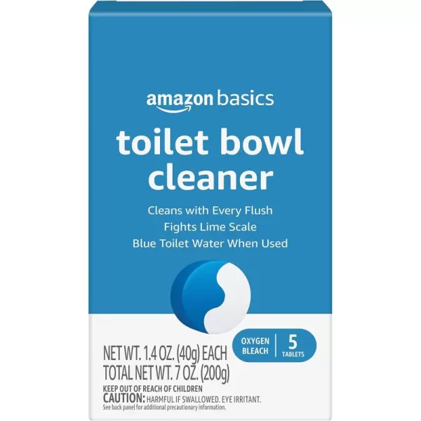 Amazon Basics Toilet Bowl Cleaner Blue Tablets with Oxygen Bleach Unscented 5 Count Pack of 15 Count Pack of 1