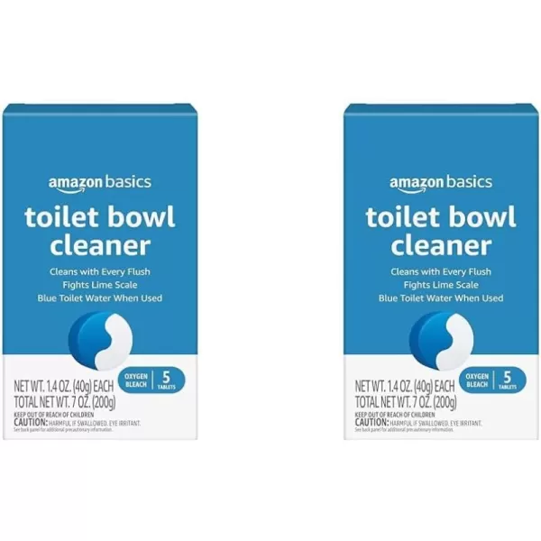 Amazon Basics Toilet Bowl Cleaner Blue Tablets with Oxygen Bleach Unscented 5 Count Pack of 15 Count Pack of 2