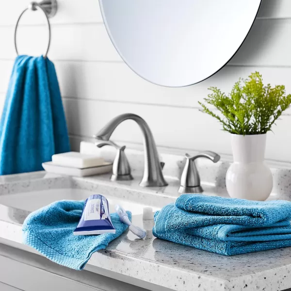 imageAmazon Basics  2 Piece QuickDry Oversize Bath Towel 100 Cotton Platinum 54quot x 30quotLake Blue