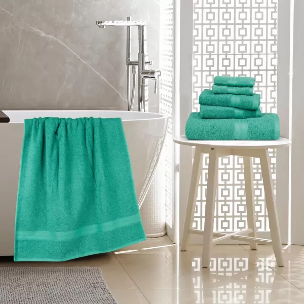 imageAmazon Basics 6 Piece Oversized Fade resistant Towel set 100 Cotton towels for bathroom soft and absorbent 2 Bath Towels 2 Hand Towels and 2 Washcloths bathroom towel set GrayTeal