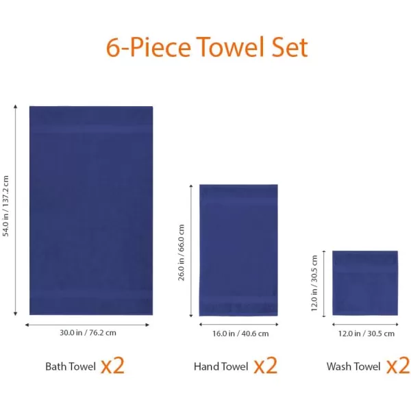 imageAmazon Basics 6 Piece Oversized Fade resistant Towel set 100 Cotton towels for bathroom soft and absorbent 2 Bath Towels 2 Hand Towels and 2 Washcloths bathroom towel set GrayNavy Blue