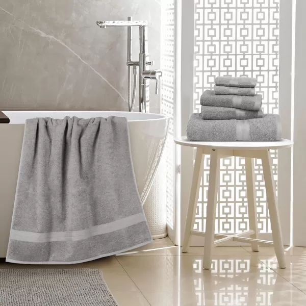 imageAmazon Basics 6 Piece Oversized Fade resistant Towel set 100 Cotton towels for bathroom soft and absorbent 2 Bath Towels 2 Hand Towels and 2 Washcloths bathroom towel set GrayGray