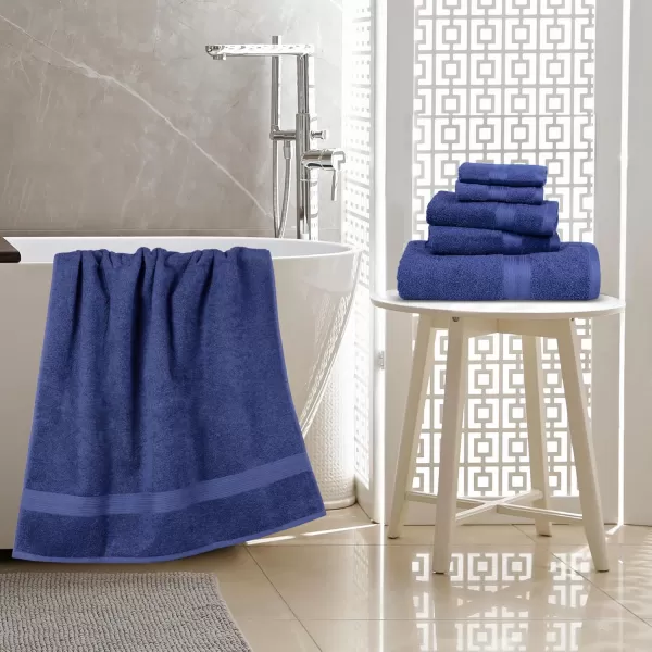 imageAmazon Basics 6 Piece Oversized Fade resistant Towel set 100 Cotton towels for bathroom soft and absorbent 2 Bath Towels 2 Hand Towels and 2 Washcloths bathroom towel set GrayNavy Blue