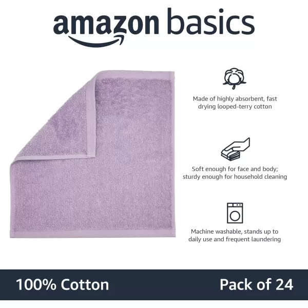 imageAmazon Basics face Towels for bathroom 100 Cotton Extra Absorbent washcloth Fast Drying salon towel  24 Pack Gray 12 x 12 inchesLavender